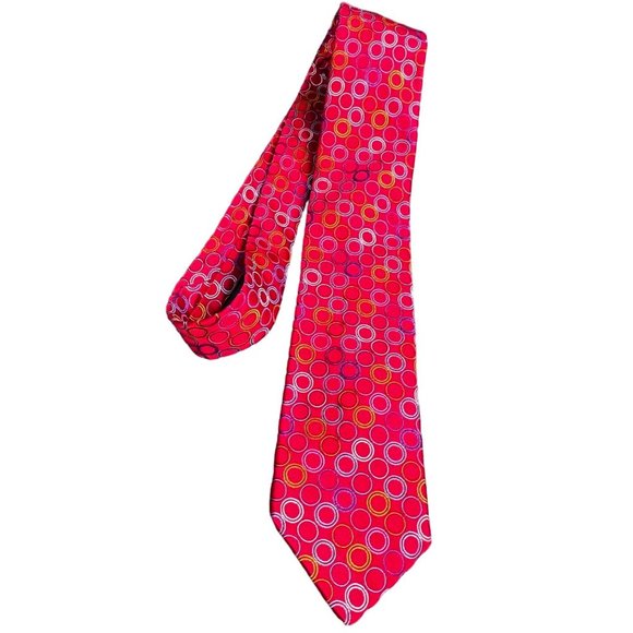 Ted Baker Tie 100% Silk Red Circle Pattern USA Made - Picture 1 of 6
